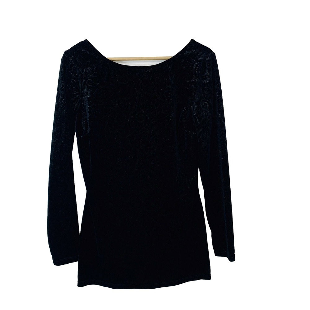 Cache Black Velvet Glitter Paisley Long Sleeve Top Small Gothic Party Event New